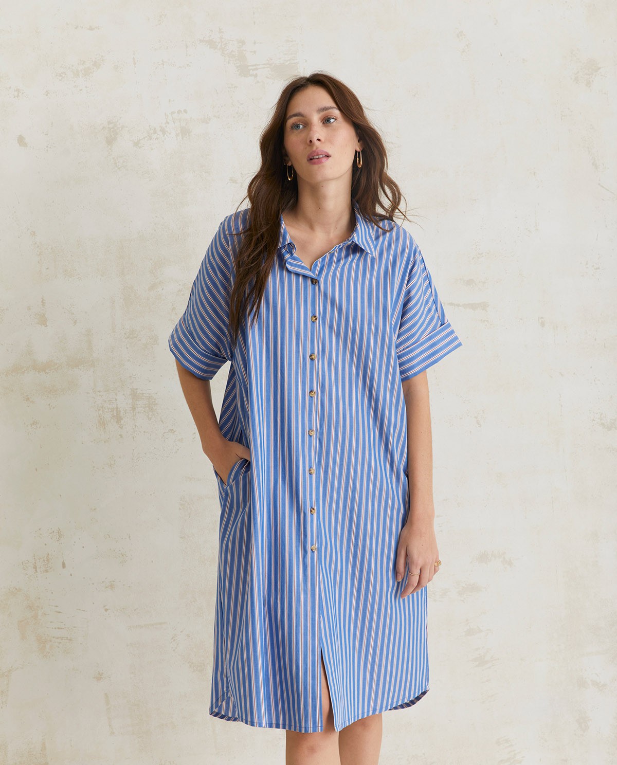 Cotton shirt dress Blue stripes