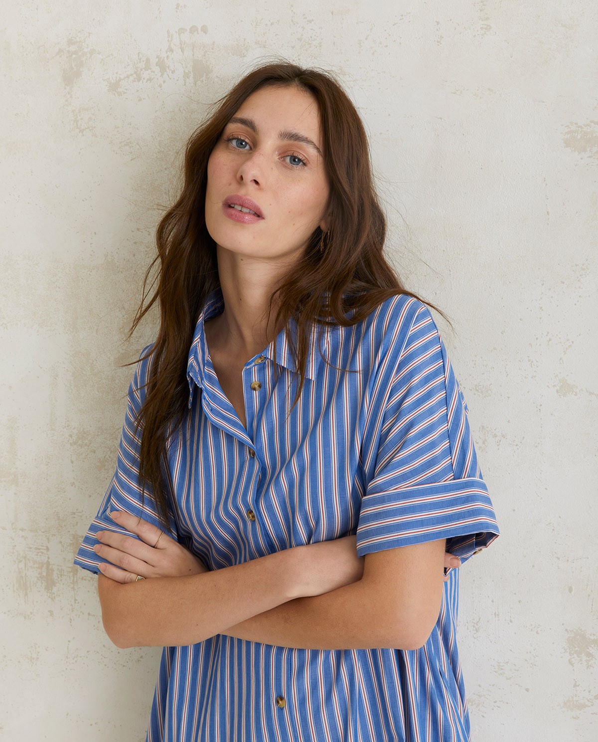 Robe-chemise en coton Blue stripes 1