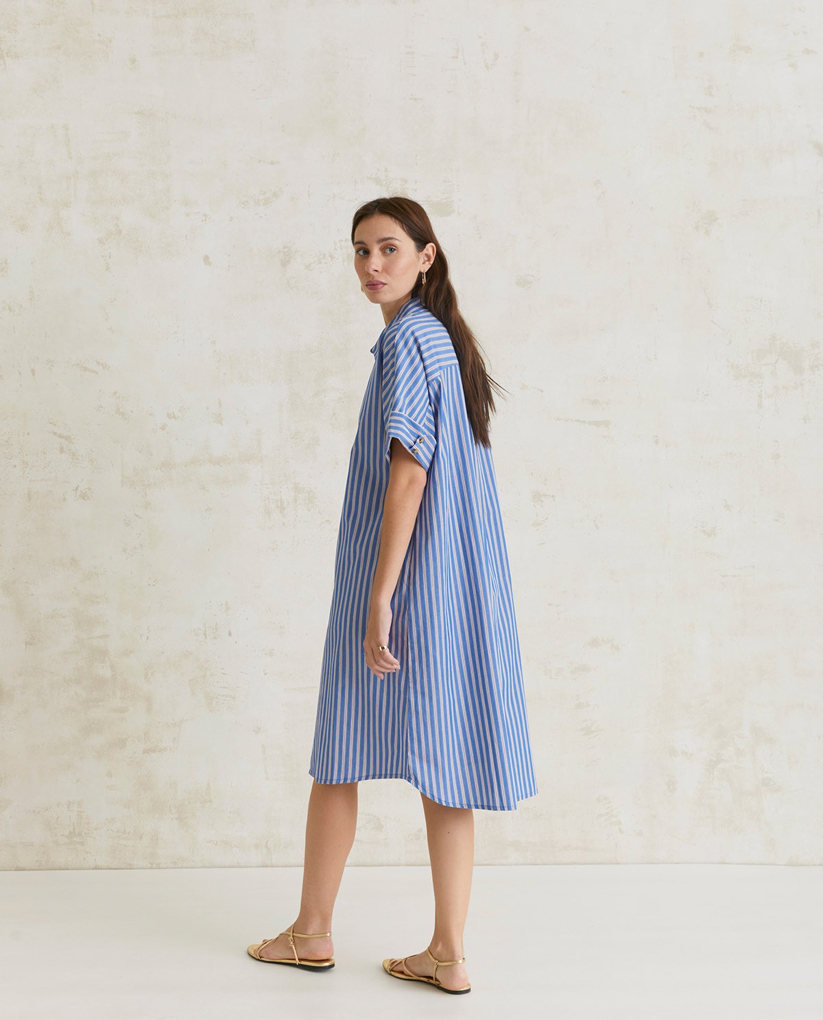 Cotton shirt dress Blue stripes