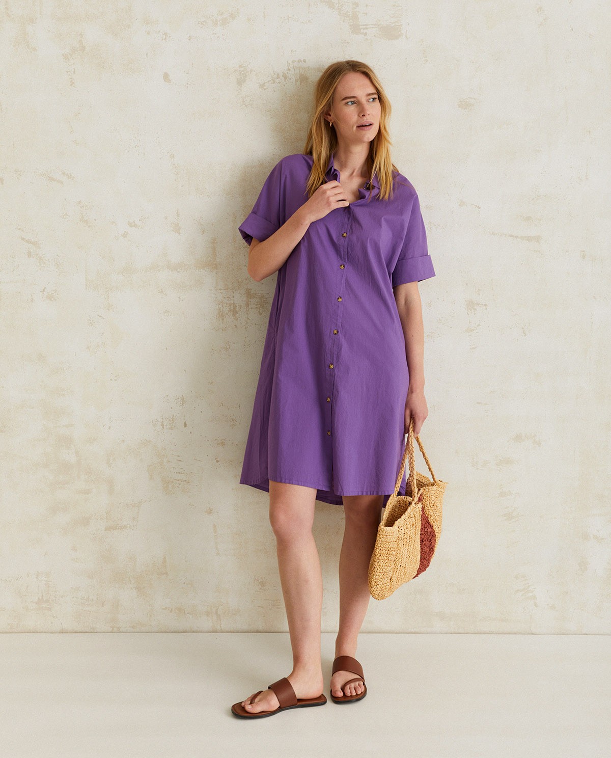 Cotton shirt dress Purple