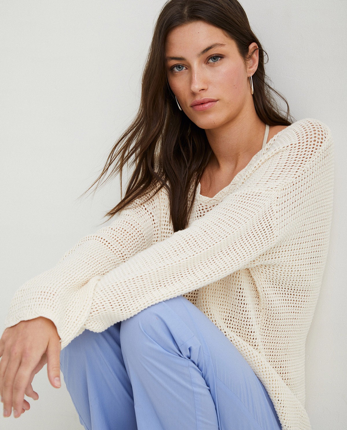 Pointelette cotton sweater Natural 3