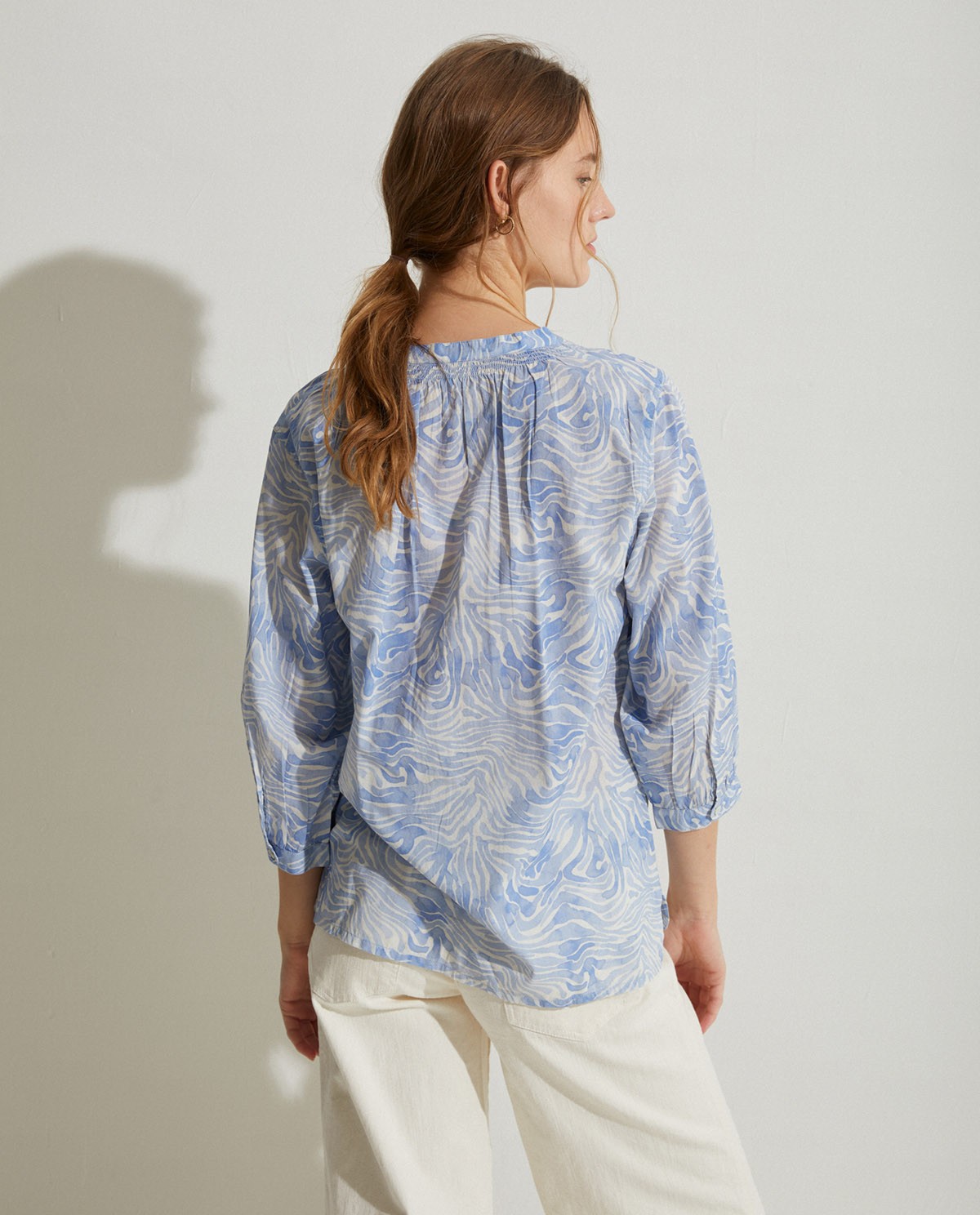 Print organic-cotton shirt Blue