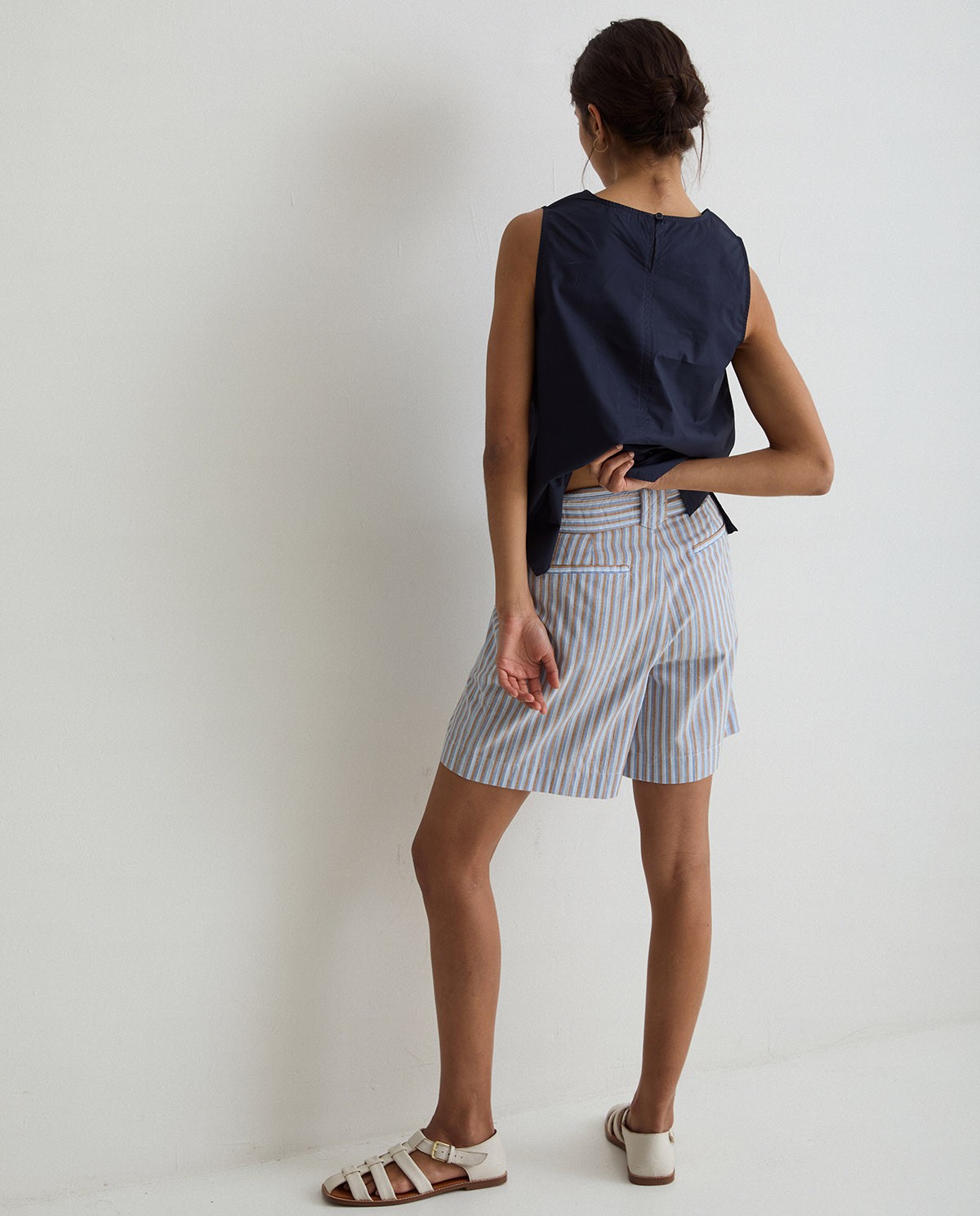 Striped cotton shorts Blue 4