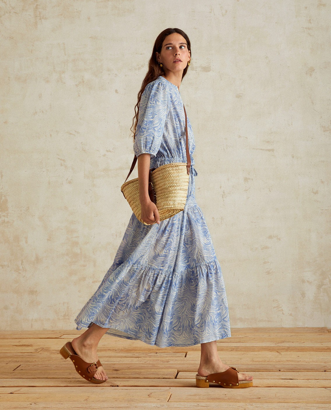 Print organic-cotton dress Blue