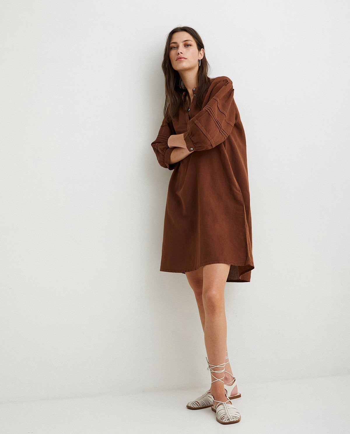 Cotton-linen dress Brown 4