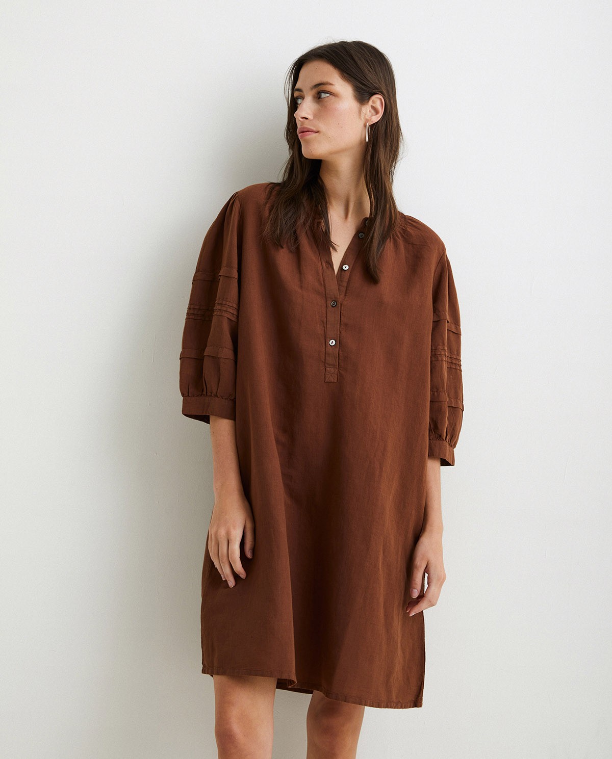 Cotton-linen dress Brown 3