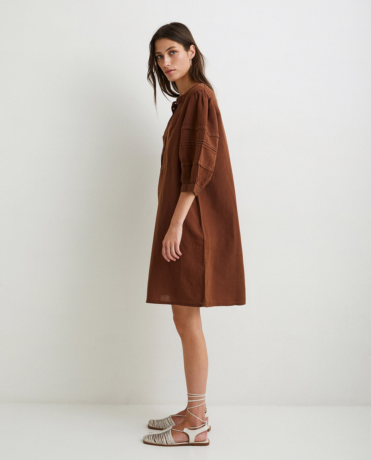 Cotton-linen dress Brown