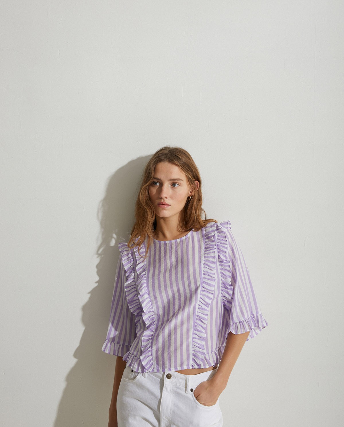 Shirt striped ruffles Purple 1