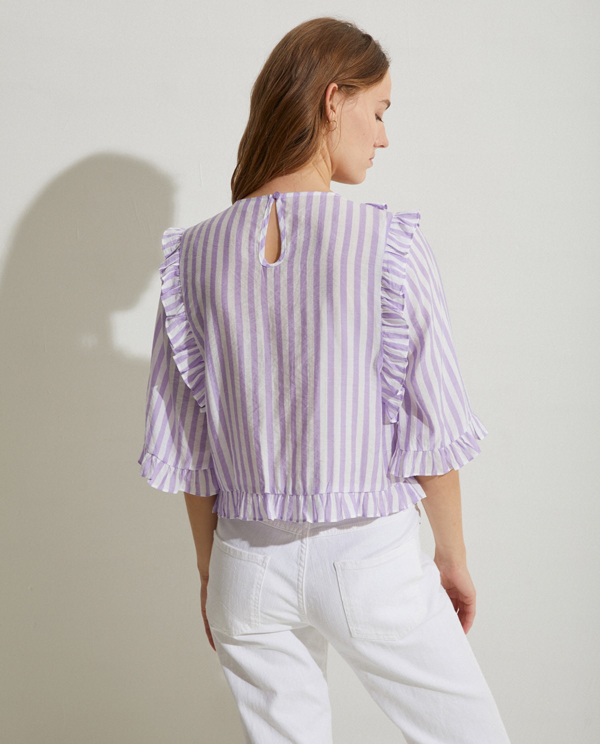 Shirt striped ruffles Purple 3