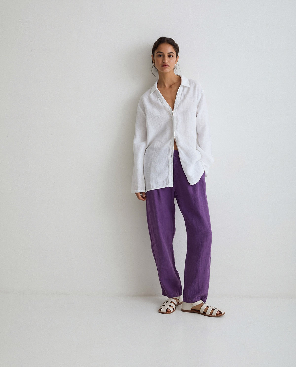 Pleated linen trousers Purple