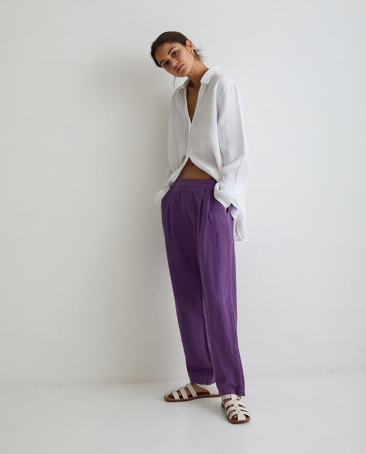 Pleated linen trousers Purple 1