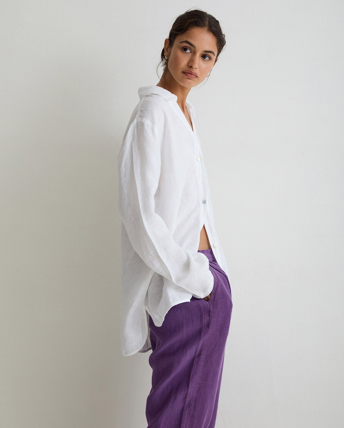 Pleated linen trousers Purple 2