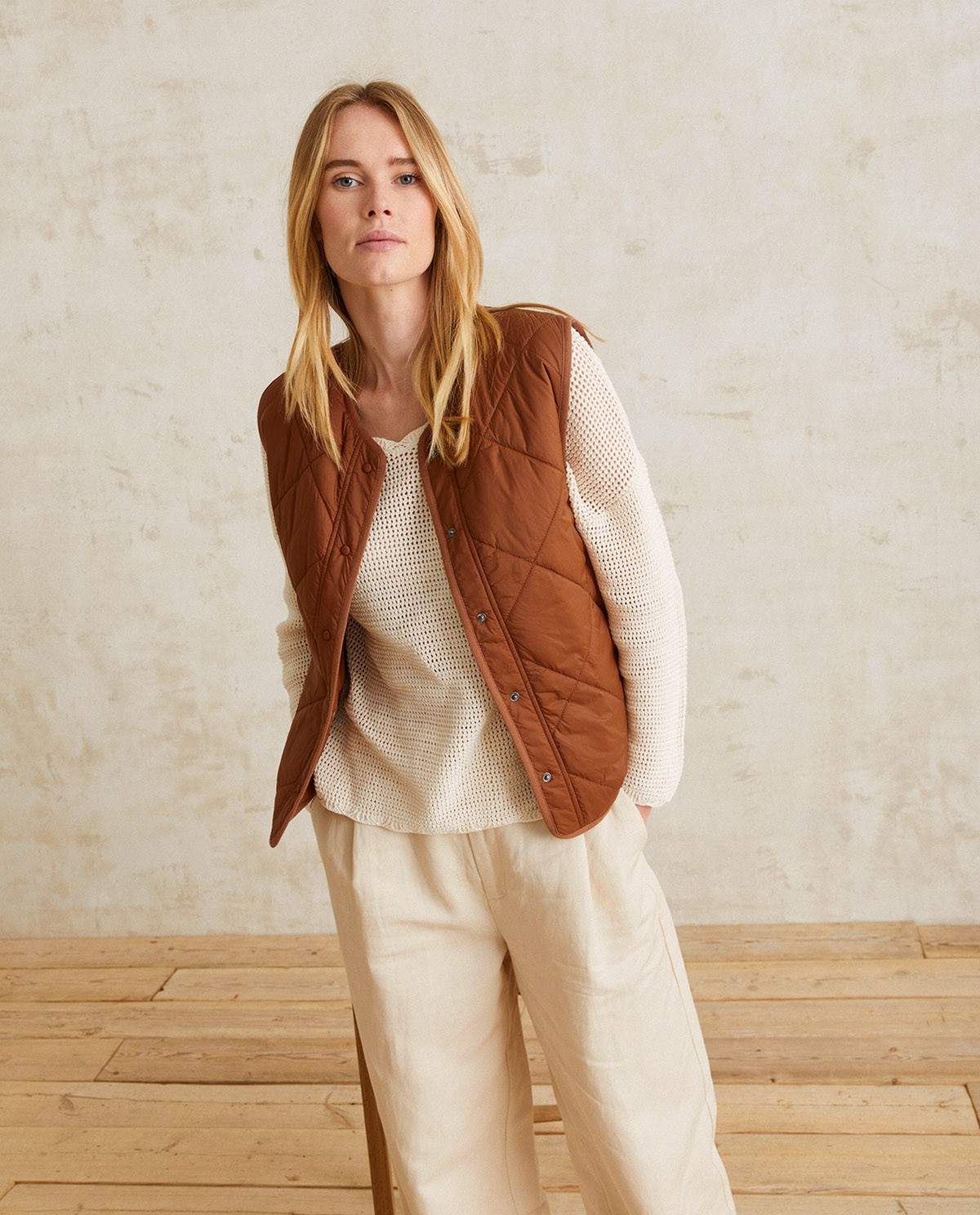 Quilted water-repellent vest Chocolate