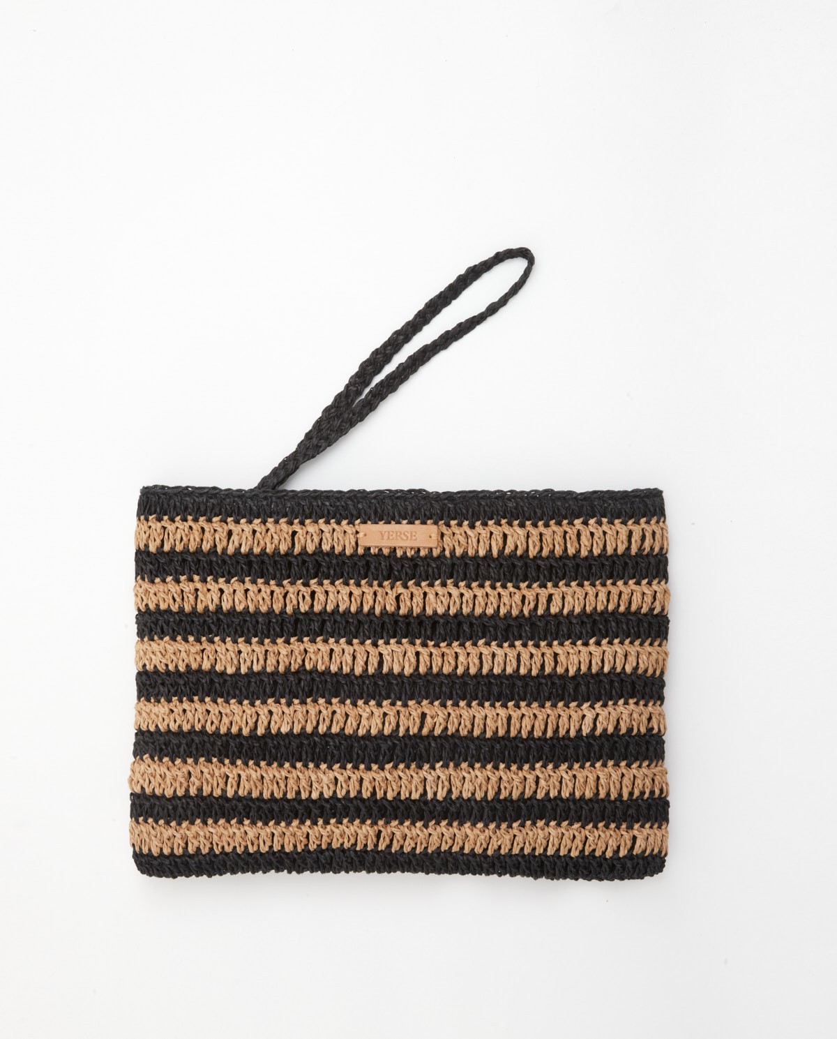 Striped raffia pouch bag BEIGE