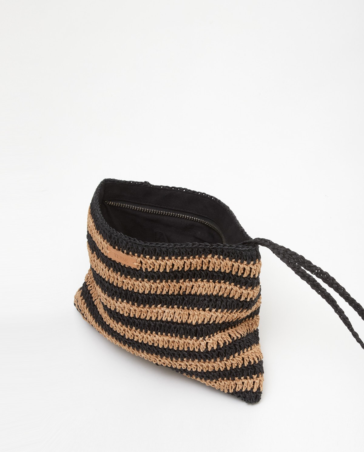 Striped raffia pouch bag BEIGE 1