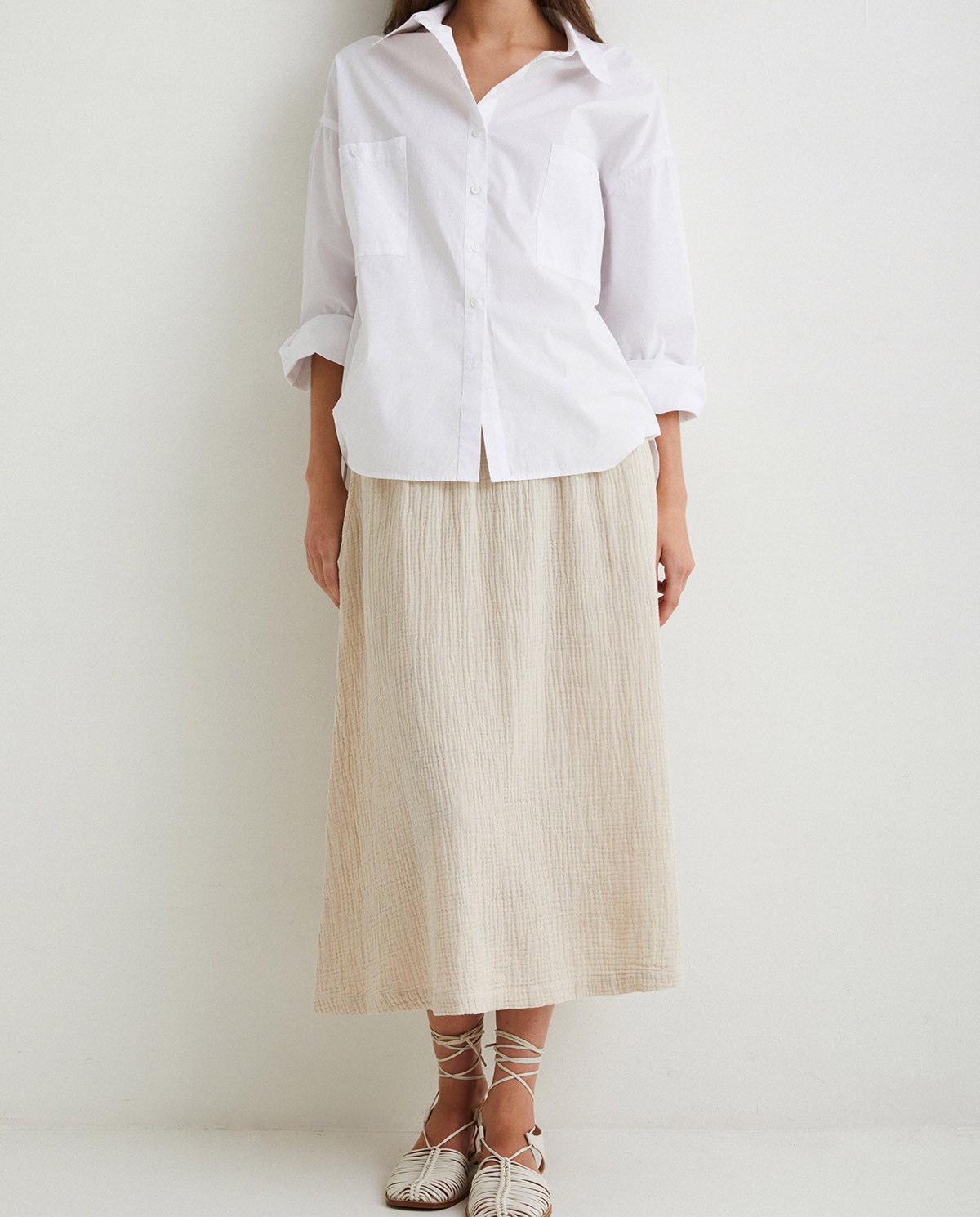 Cotton long skirt Beige 2