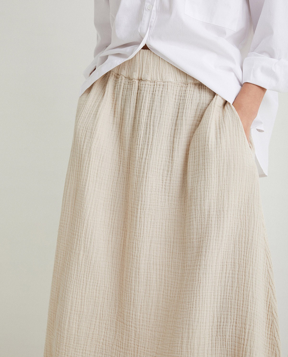 Cotton long skirt Beige 1