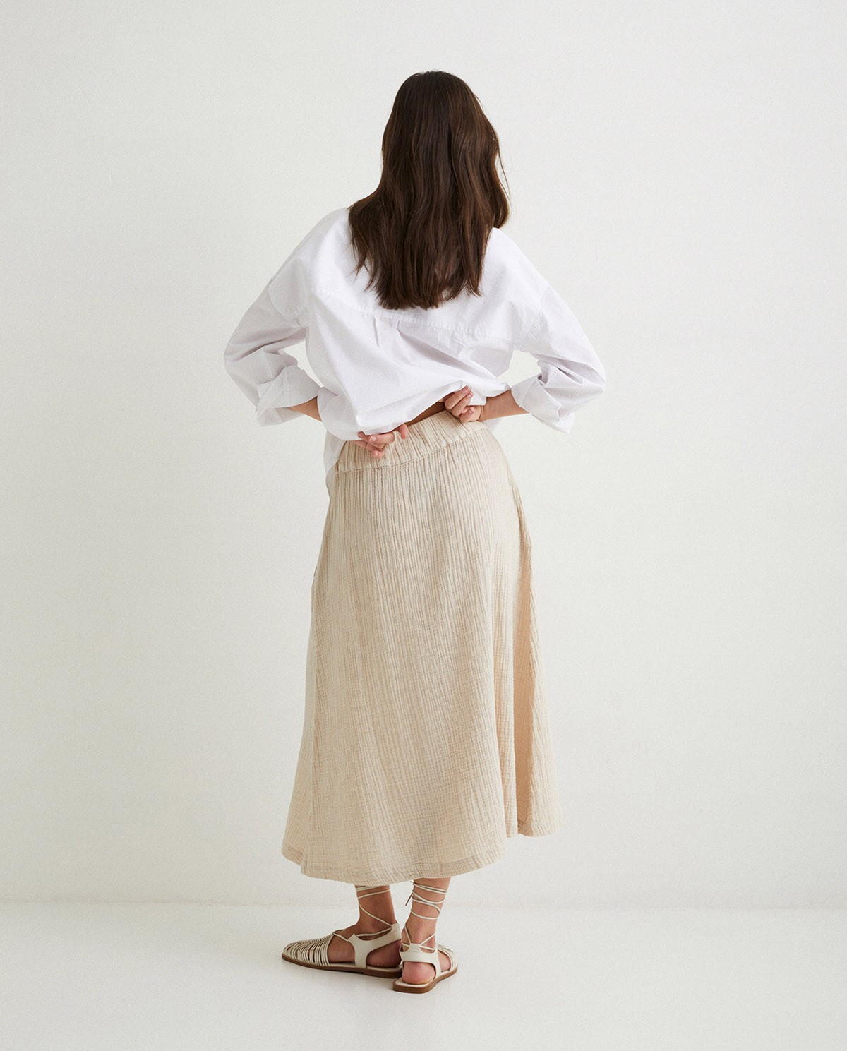 Cotton long skirt Beige 3