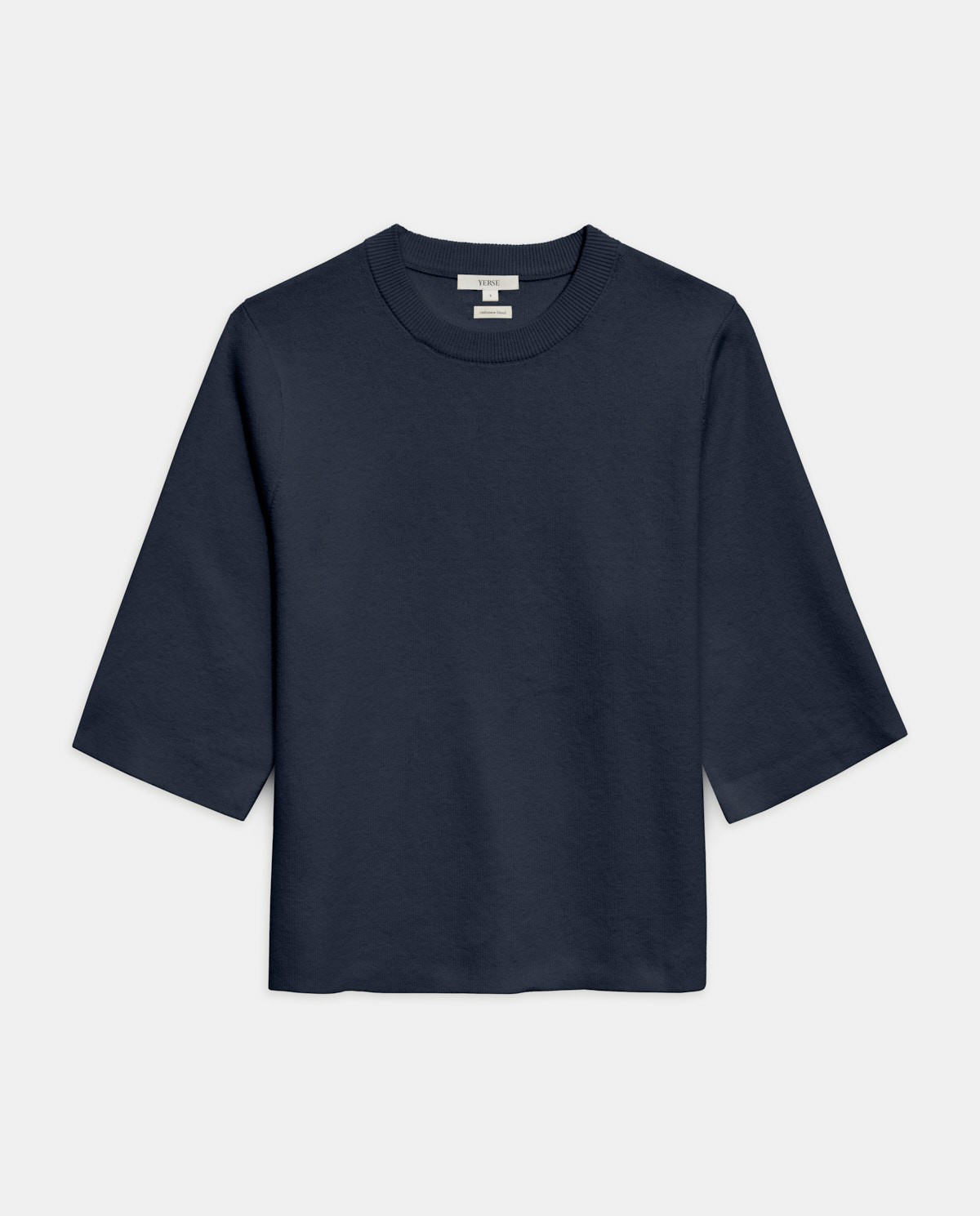 Jersey con cashmere manga 3/4 azul marino