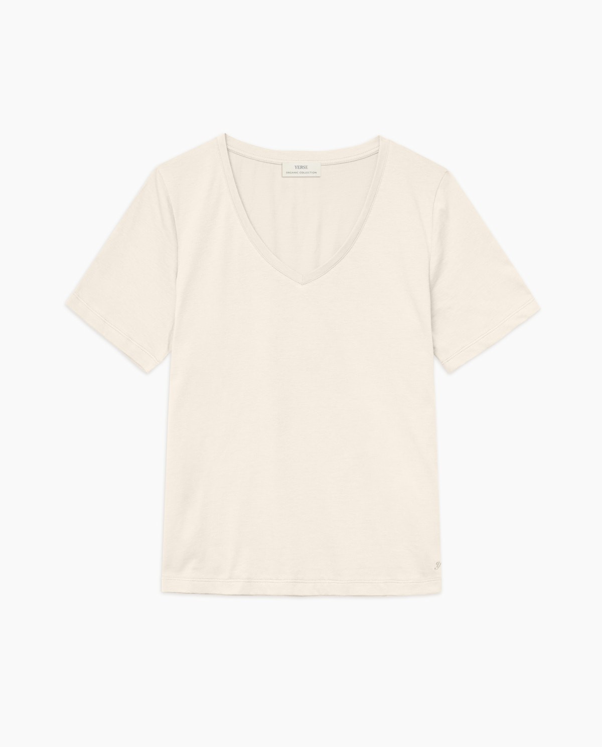 Camiseta básica cuello pico beige 4