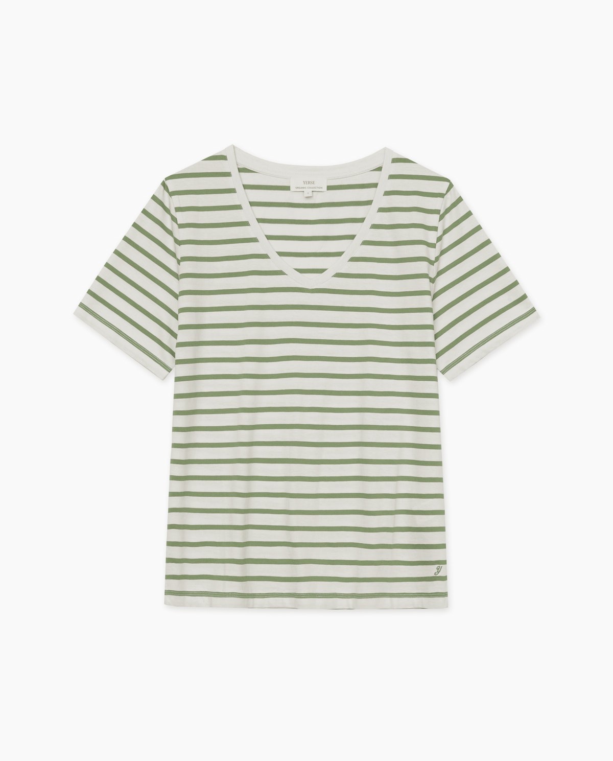Camiseta rayas cuello pico verde 5