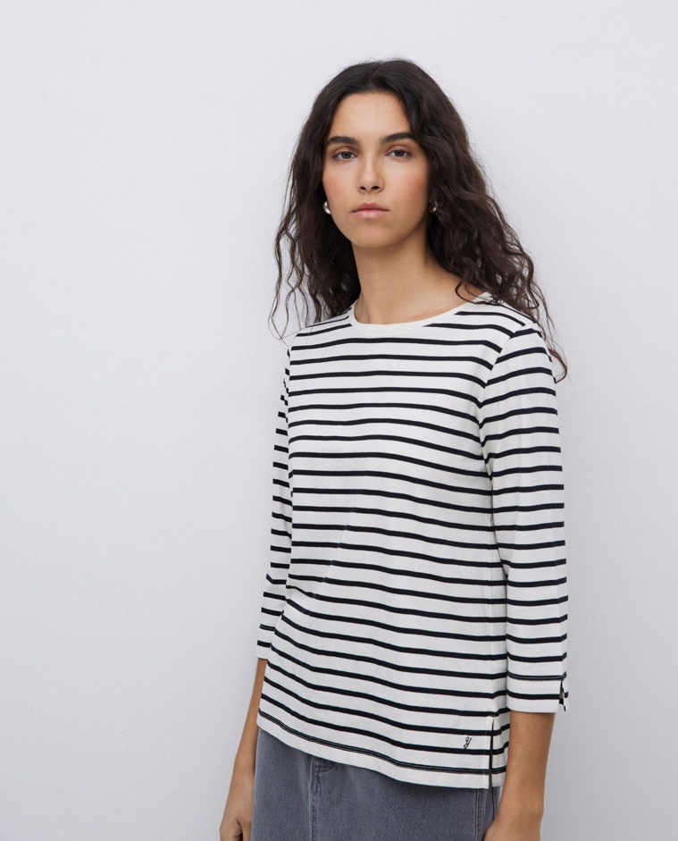 T-shirt col bateau rayé bleu nuit - T-shirt basique
