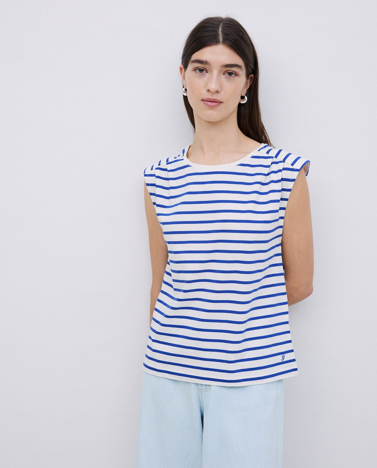 Camiseta básica sin mangas rayas azul royal