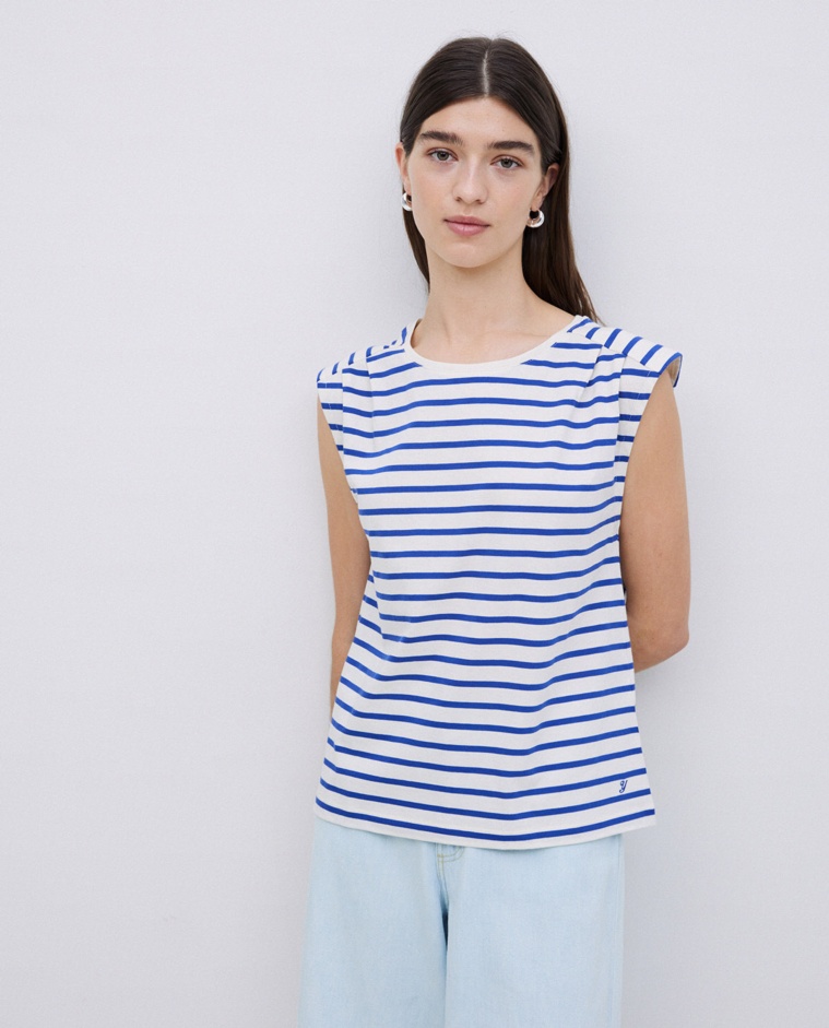 Camiseta básica sin mangas rayas azul royal