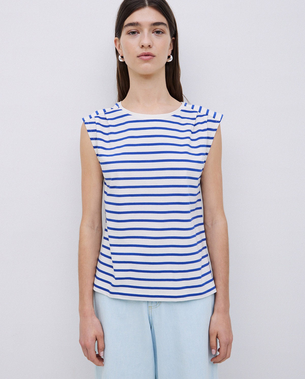 Camiseta básica sin mangas rayas azul royal 1