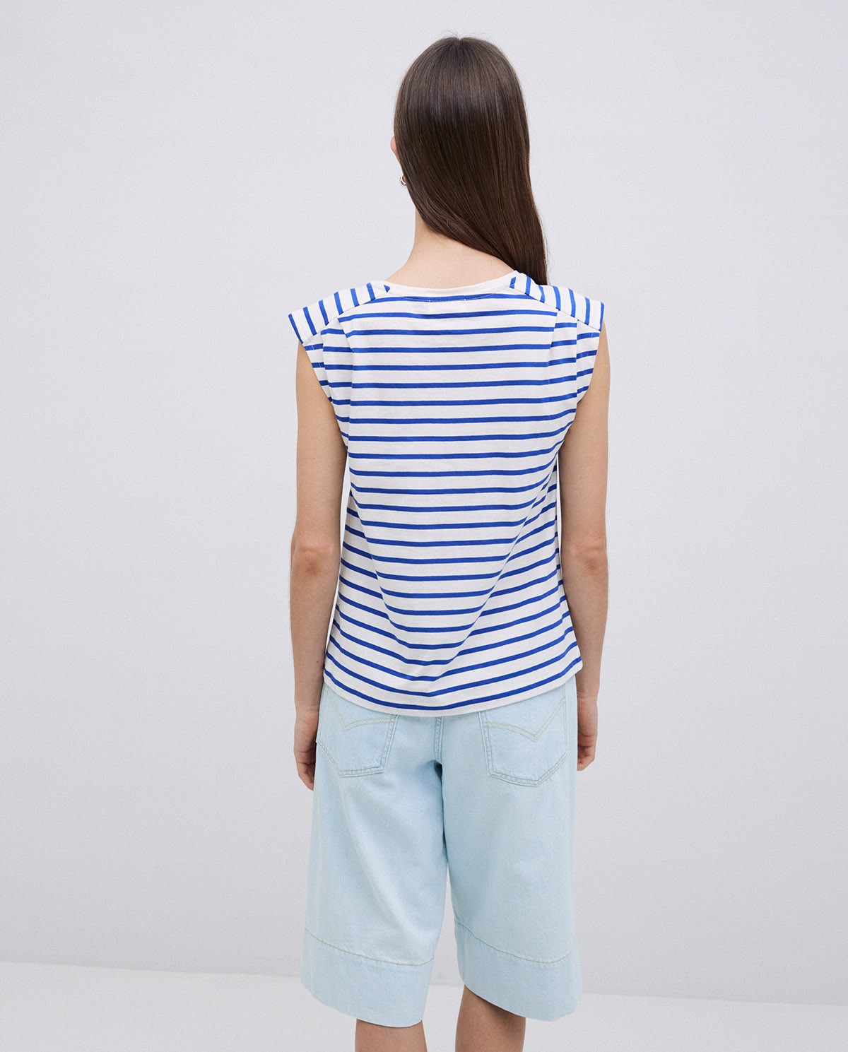 Camiseta básica sin mangas rayas azul royal 3