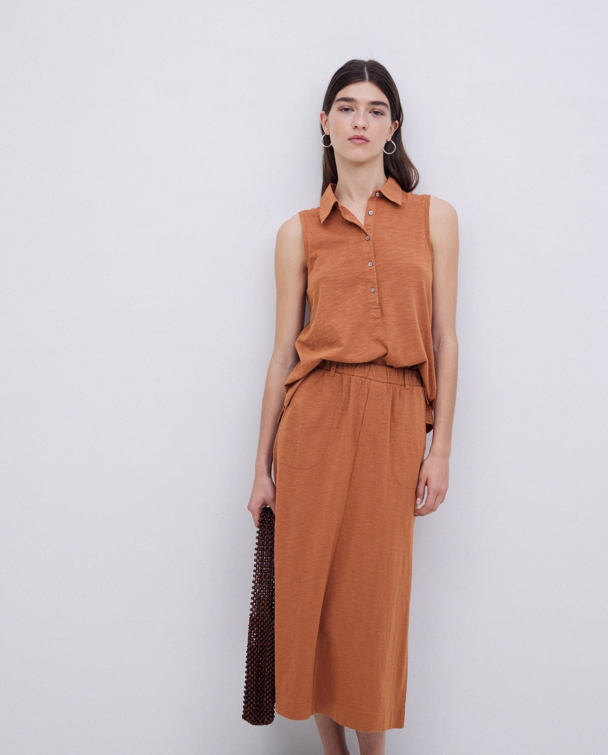 Top cuello polo botones terracota