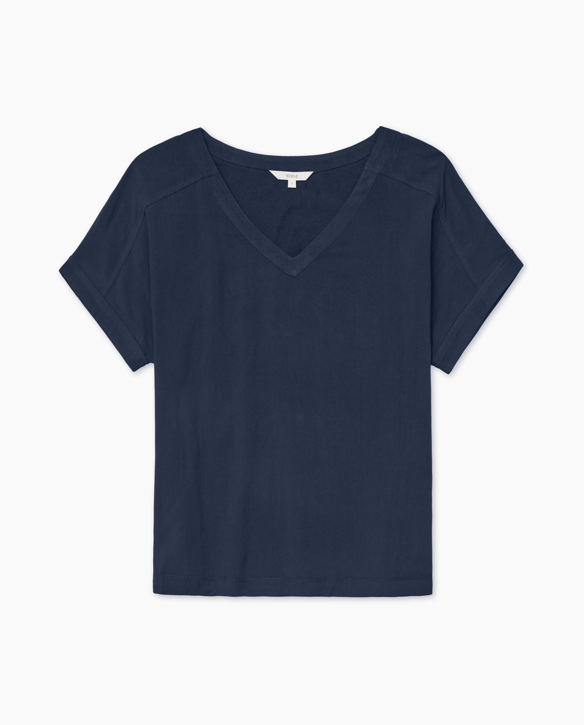 Camiseta bimateria escote pico azul oscuro 3