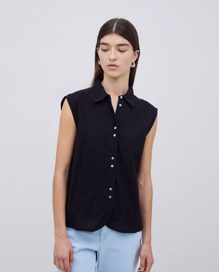 Black voile bi-material shirt - Bi-material shirt