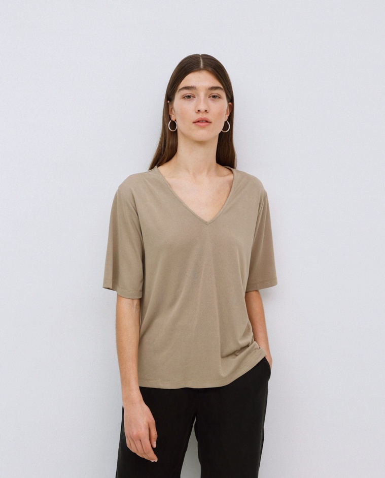 Khaki relaxed-fit V-neck T-shirt