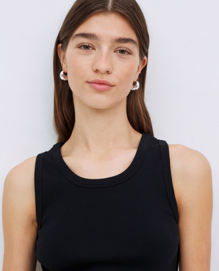 Top canalé 100% algodón orgánico negro - Camiseta holgada
