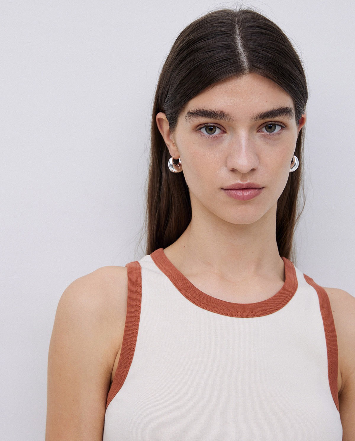 Contrast top in raw piping - Plain knit top