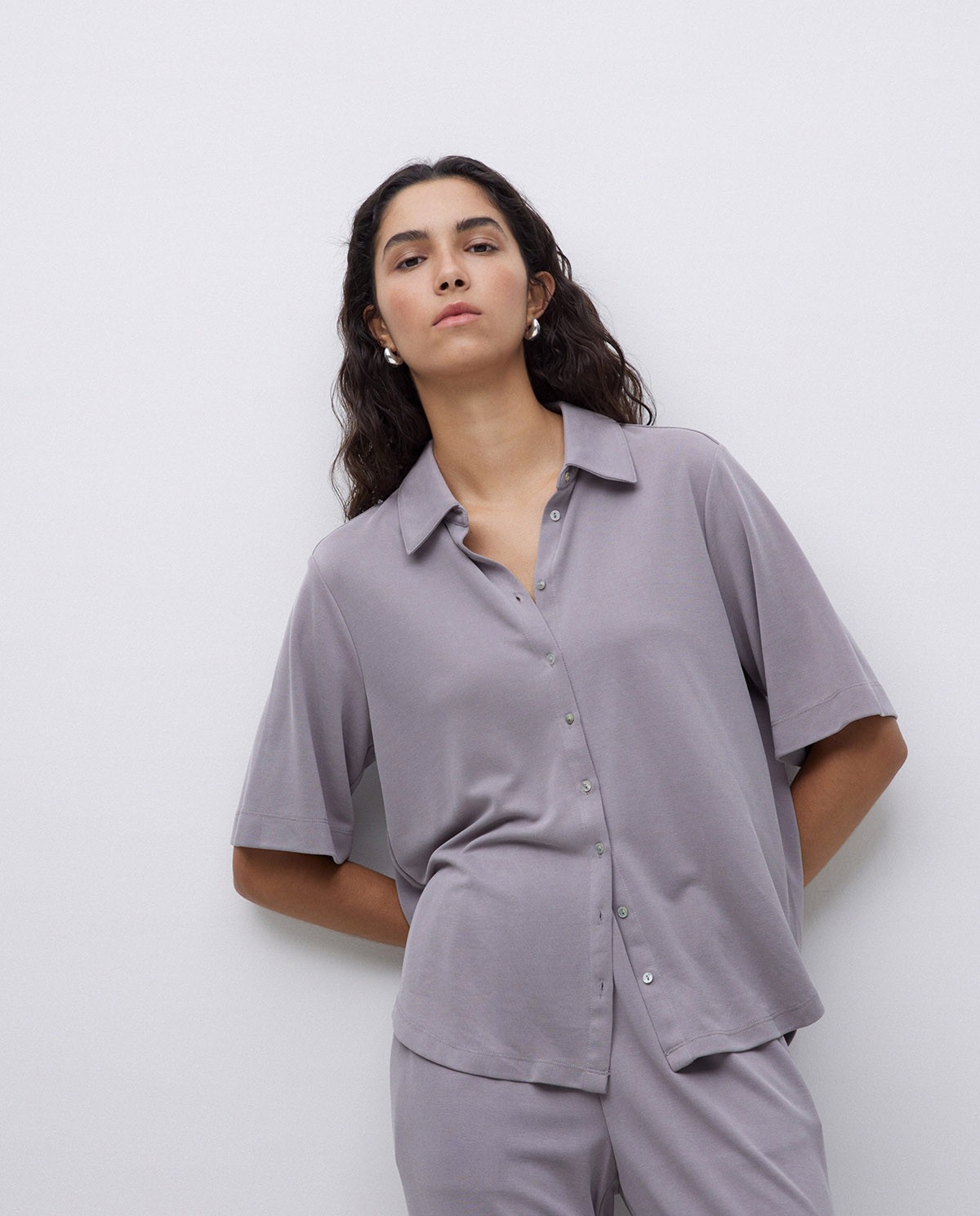 Camisa fluida màniga curta gris