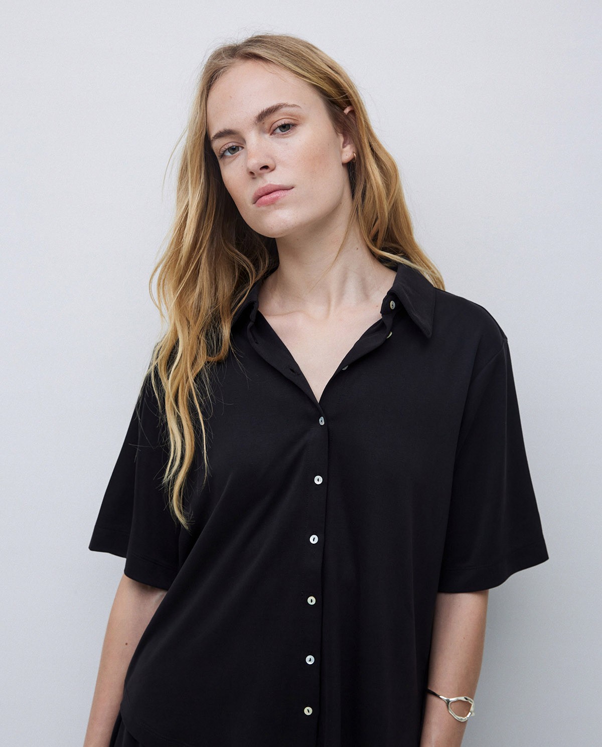 Chemise fluide à manches courtes noire