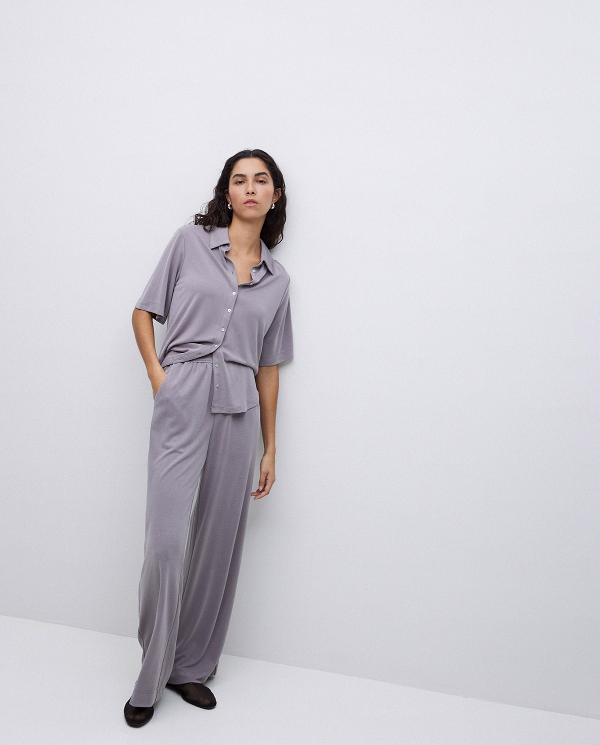 Pantalones punto fluidos gris 2