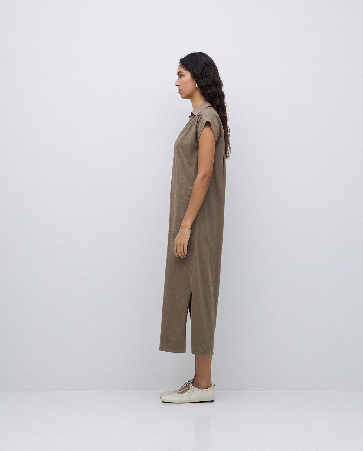 Robe chemise en coton flammé kaki 4