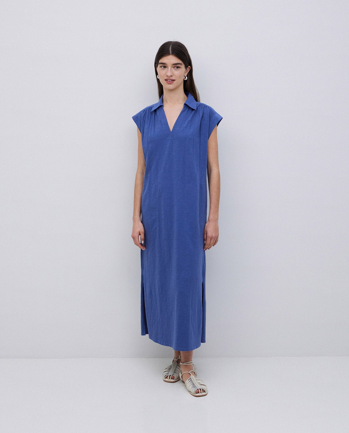 Robe chemise en coton bleu flammé