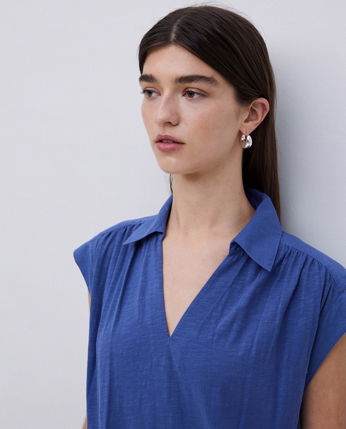Robe chemise en coton bleu flammé 1