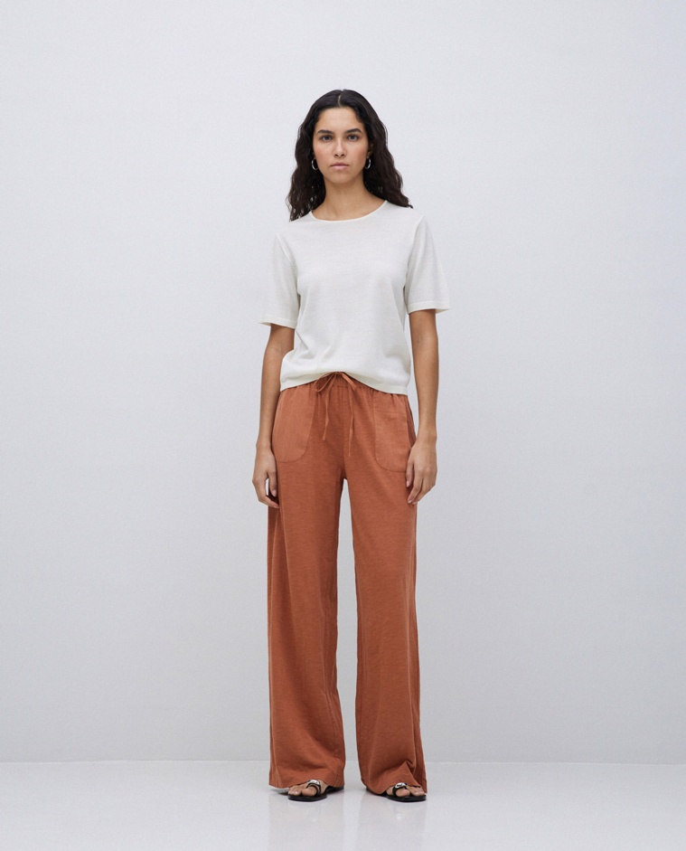 Terracotta elastic waist cotton trousers