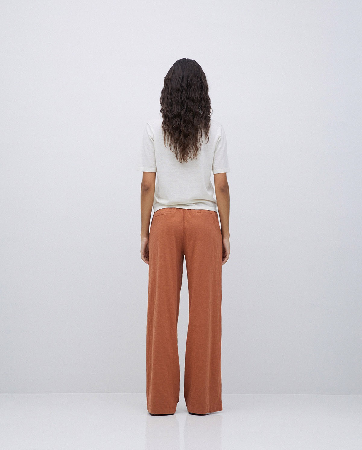 Pantalon en coton taille élastique terracotta 2