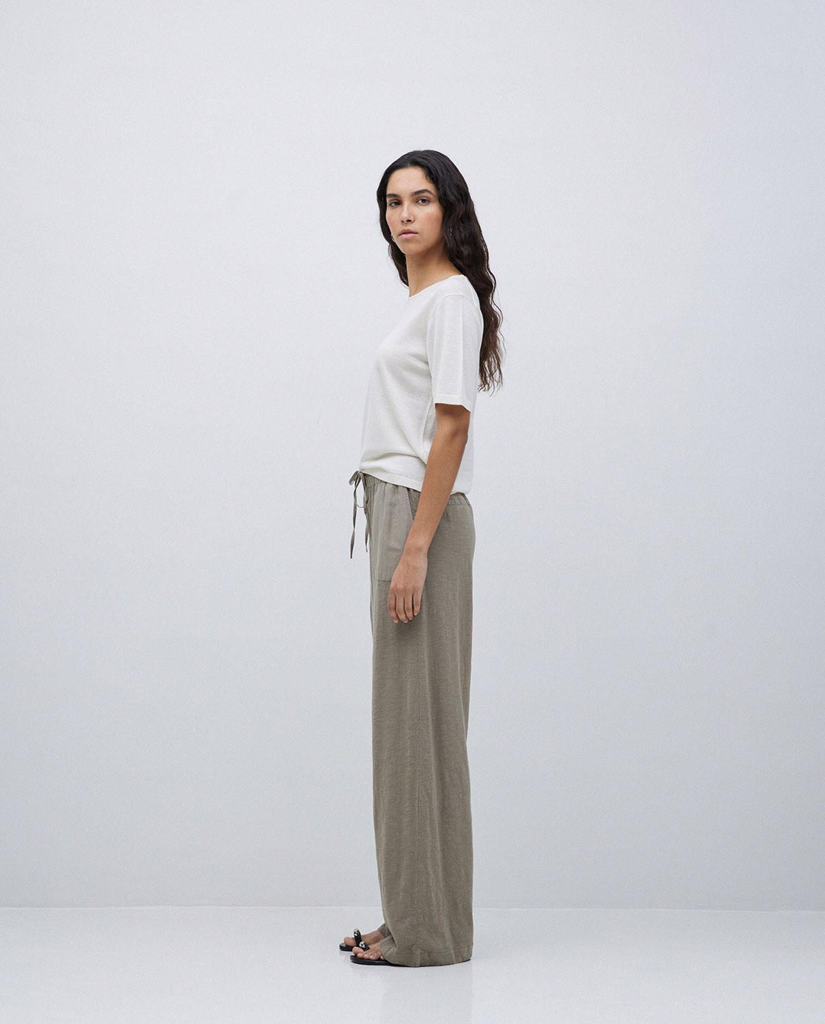 Pantalones algodón cintura elástica caqui 1