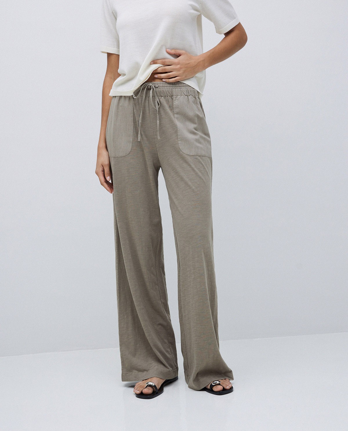 Pantalones algodón cintura elástica caqui 3