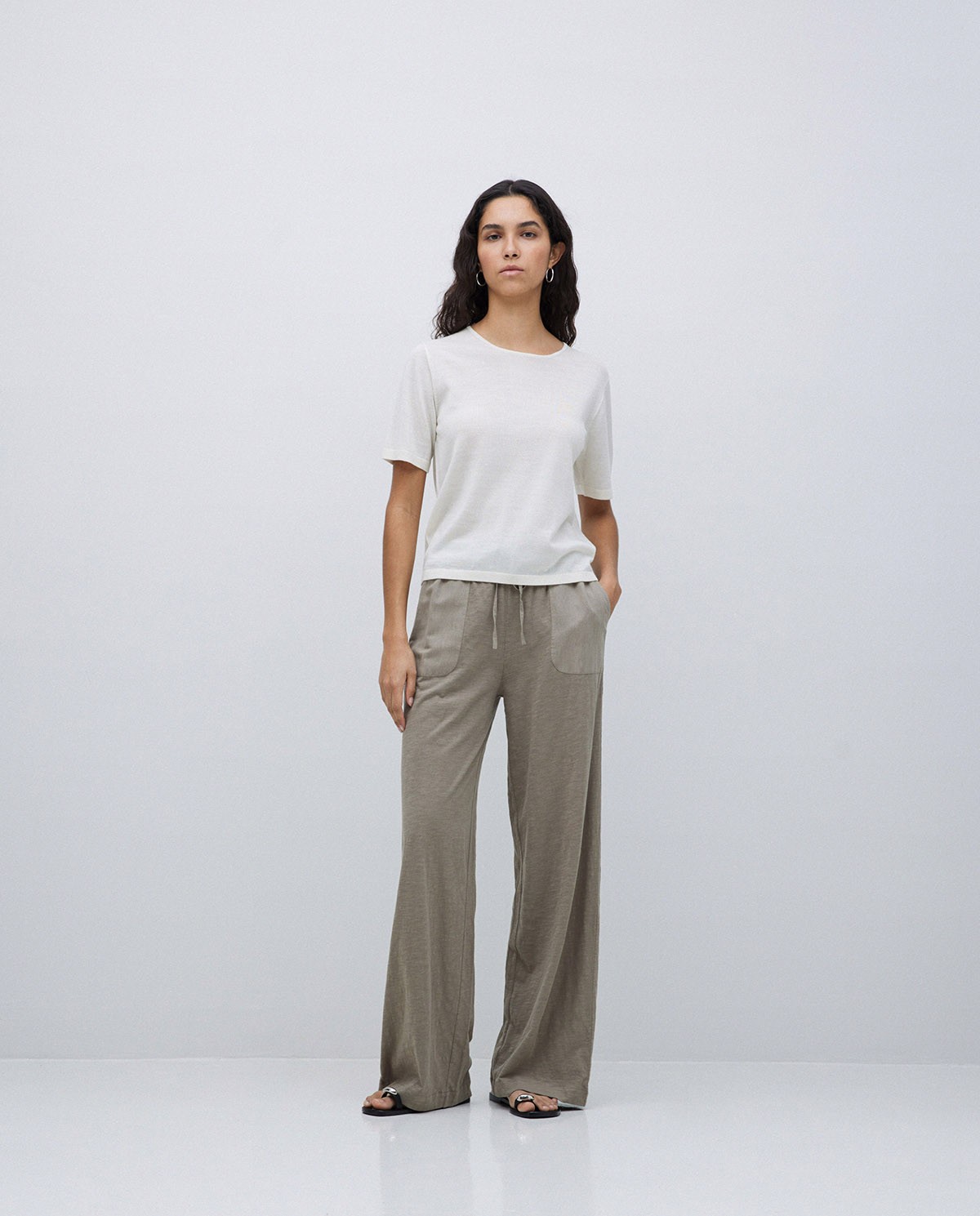 Pantalones algodón cintura elástica caqui 2
