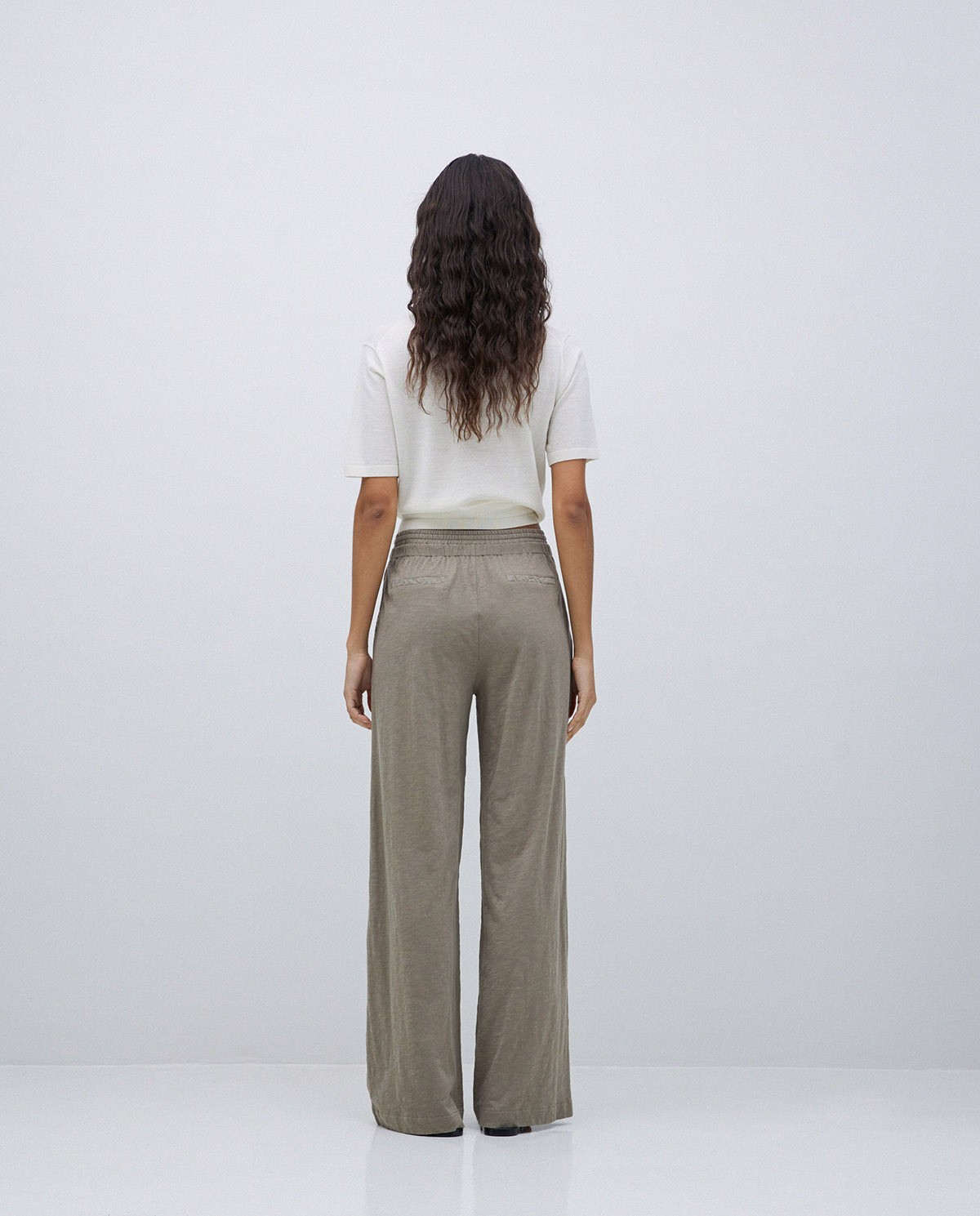 Pantalones algodón cintura elástica caqui 4