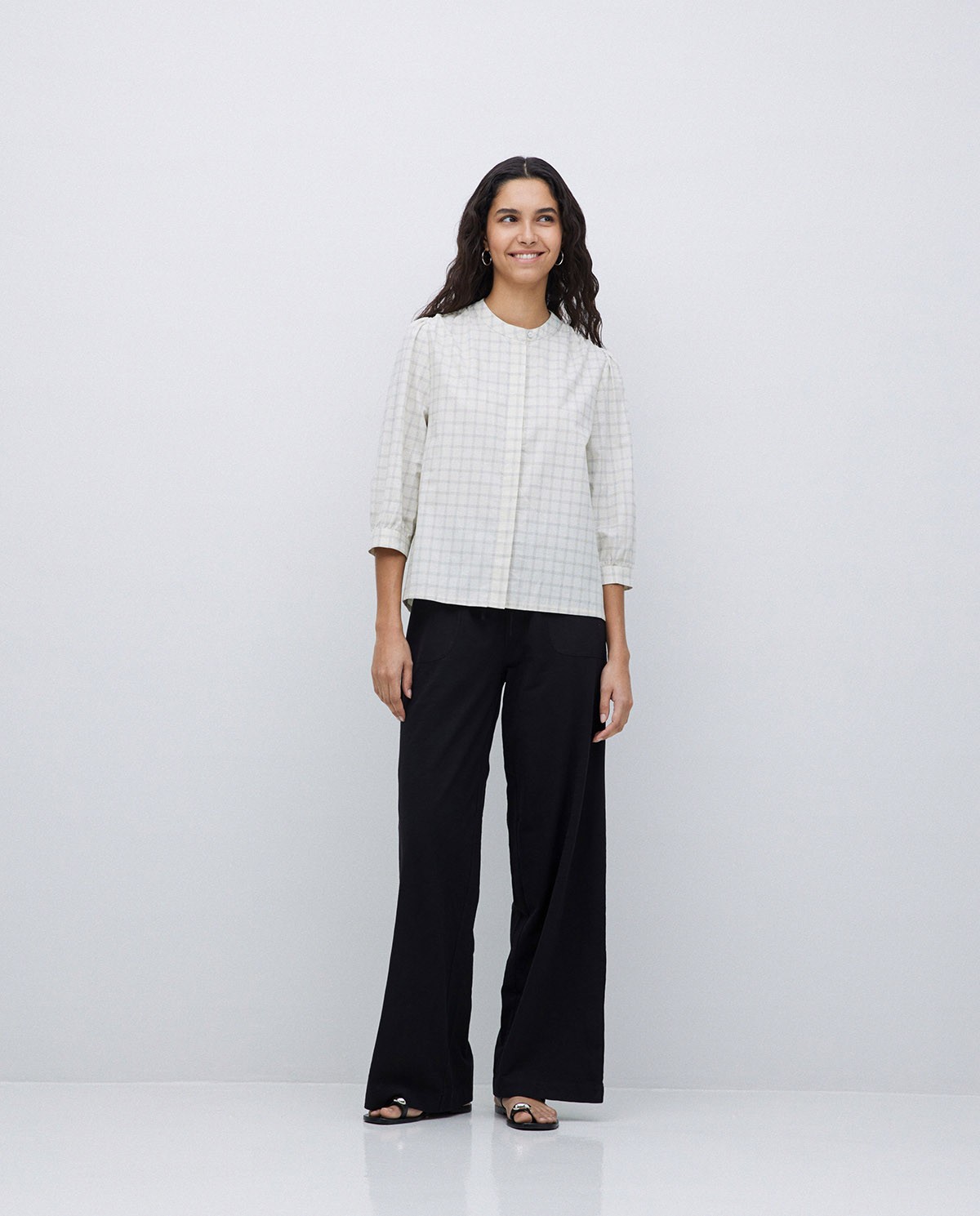 Pantalones algodón cintura elástica negro 1