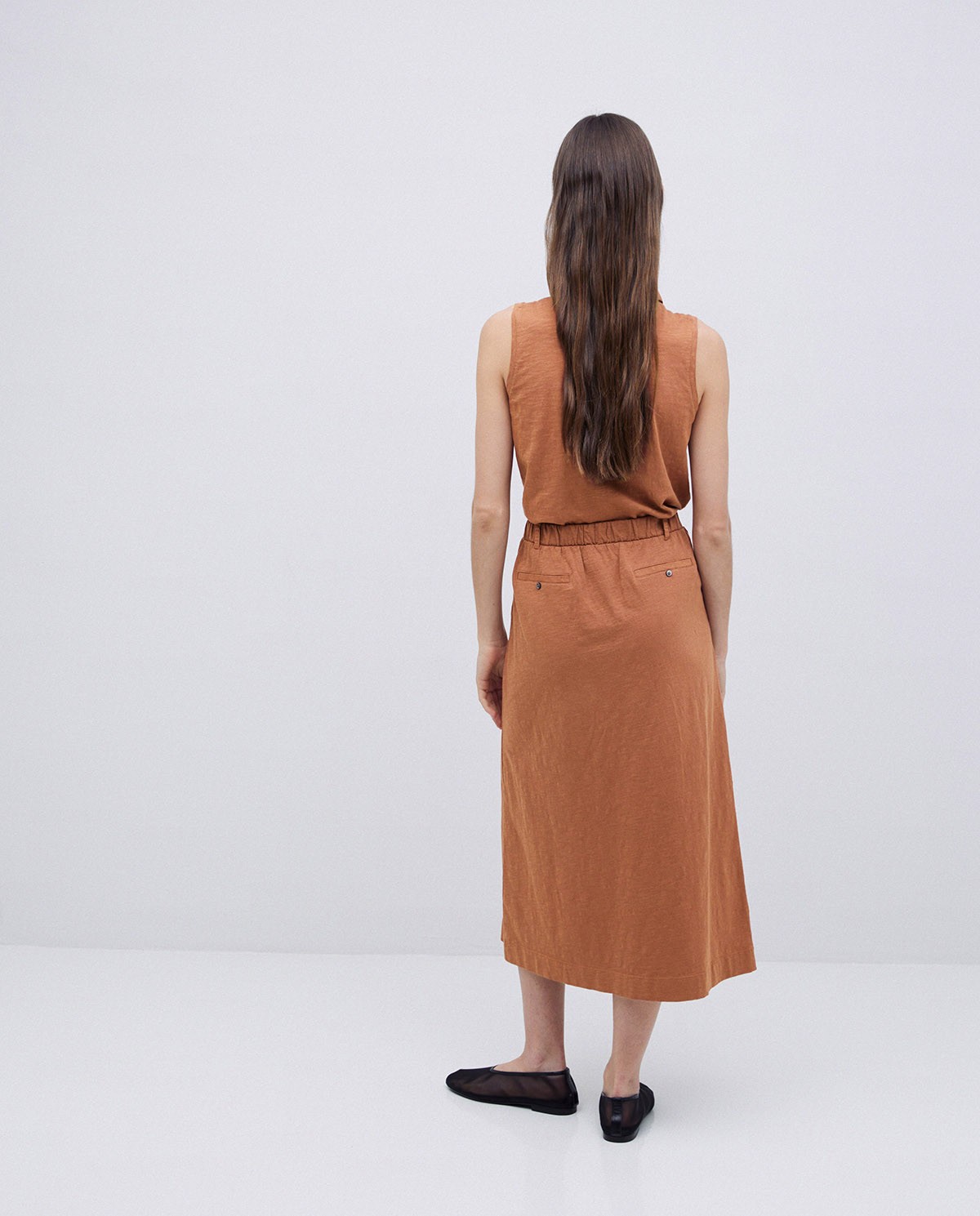 Falda midi flamé de algodón terracota 5
